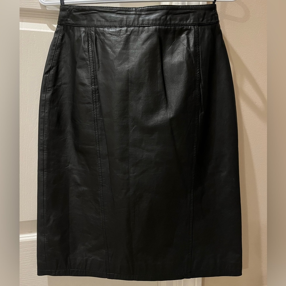 PELLE CUIR vintage black leather pencil skirt, sz 10